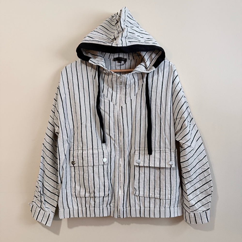 Lightweight Striped Linen and Cotton Anorak Zip Jacket with Hood Spring / Summer
